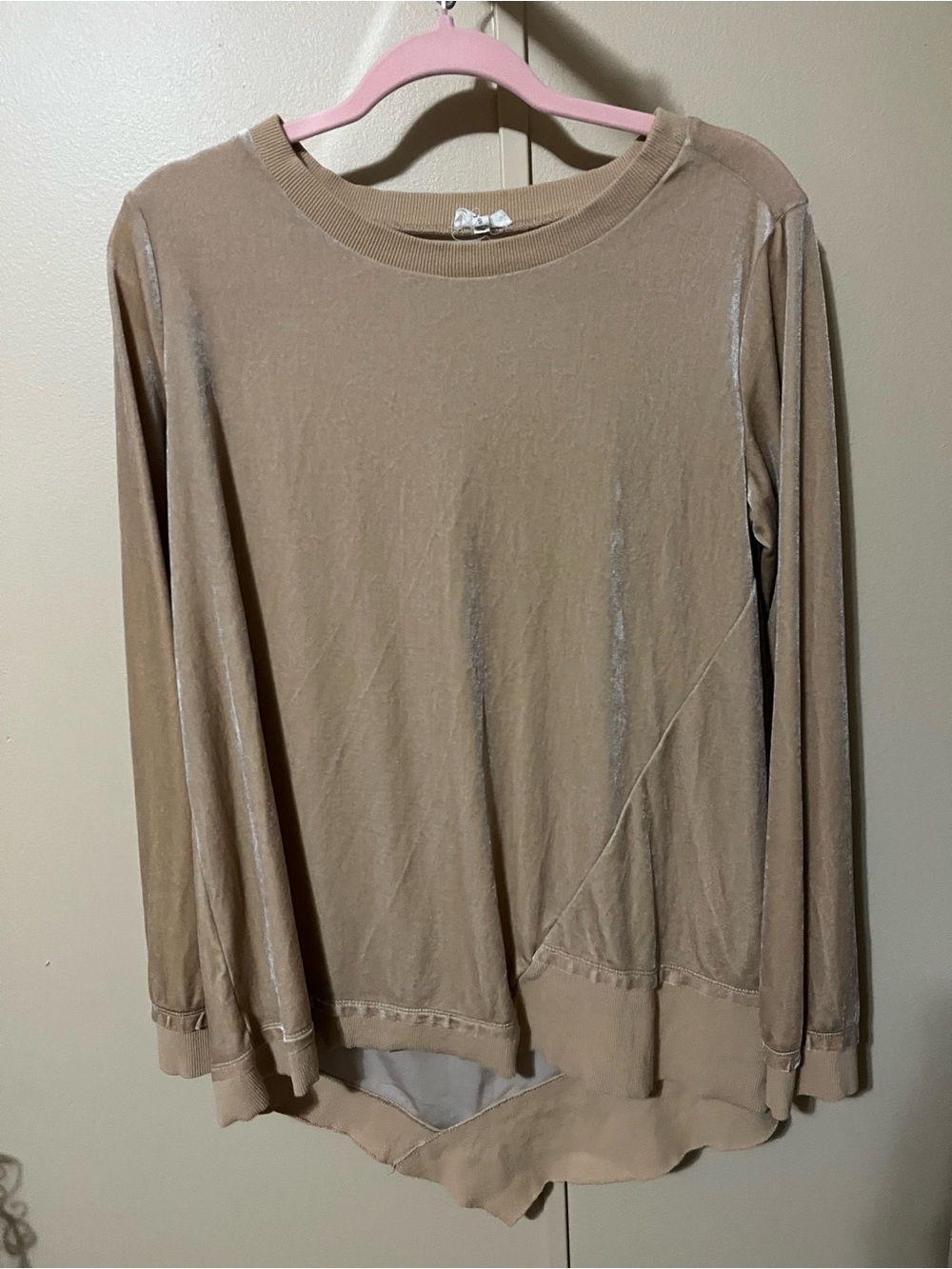 easel Beige Long Sleeve Draped Sweatshirt